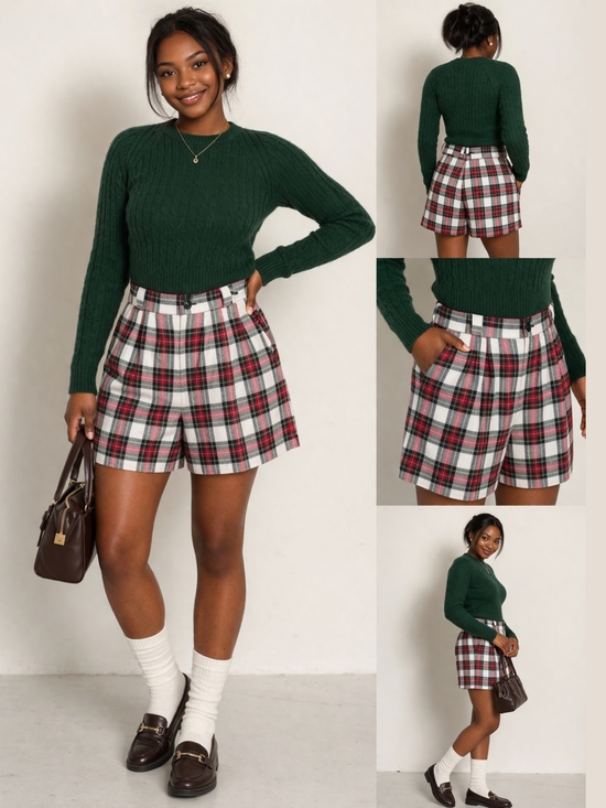 Giorgio Sant’Angelo Pants - Vintage Wool Plaid Pleated Shorts Womens 10 Tartan High Waist Preppy‎ Golf